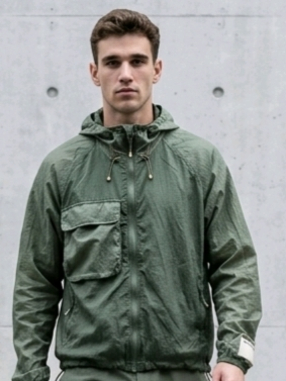 Reese Cooper Olive Green Hooded Windbreaker